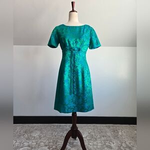 1950s Jacquard Floral Blue Dress